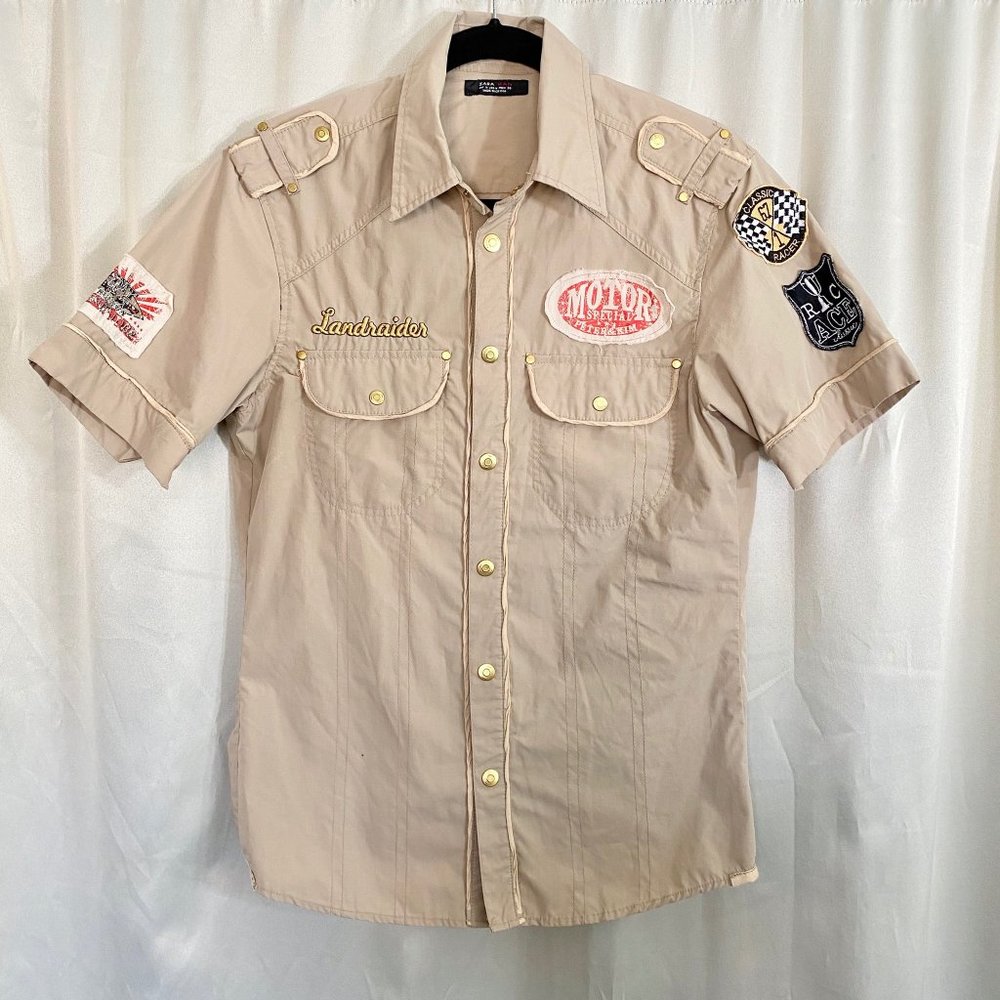 Vintage Zara Motorsport Tan Short Sleeve Shirt